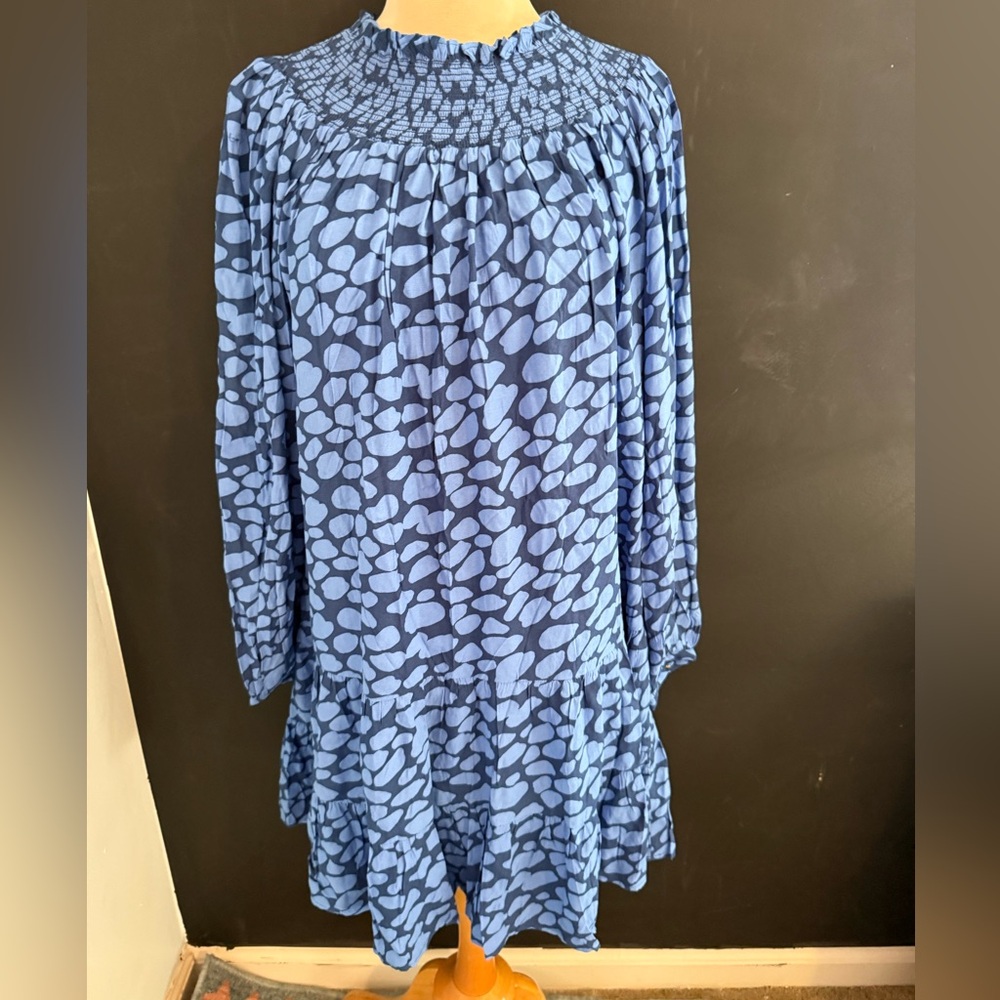 LOFT Navy and Light Blue Textured Dress Small NWT
